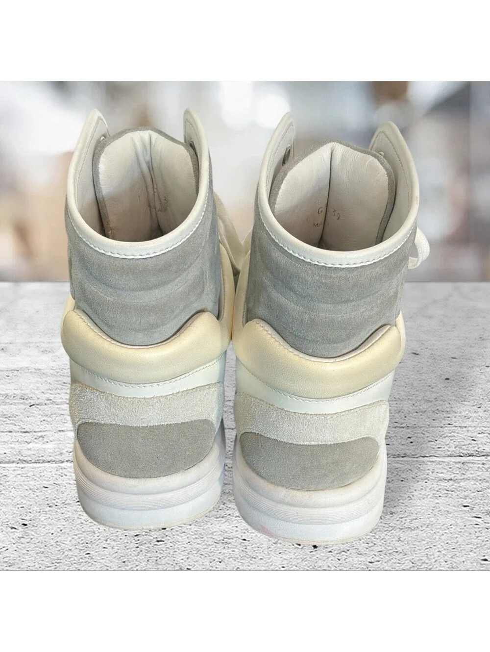 CHANEL BLUE, WHITE, GREY HIGH TOP TRAINER SNEAKER SIZE 39 G33726